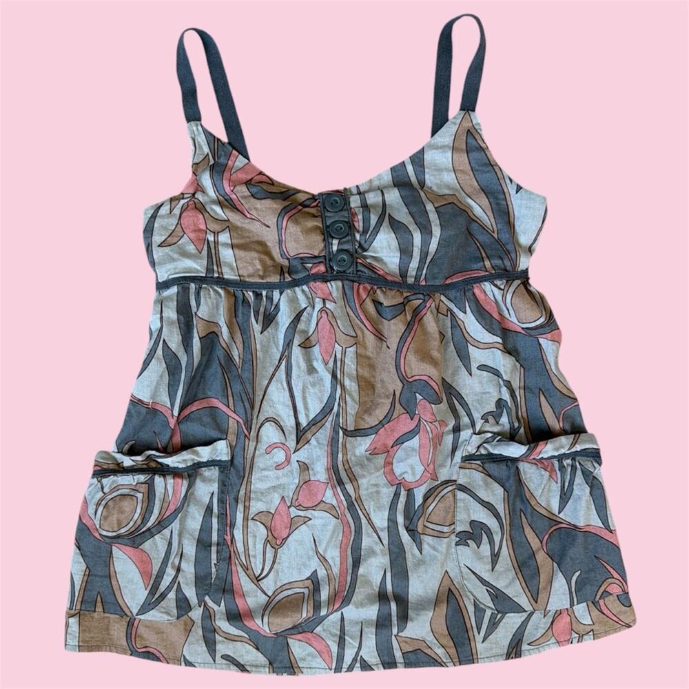 Y2K Mossimo cotton brown & pink abstract babydoll tank top with pockets in a S